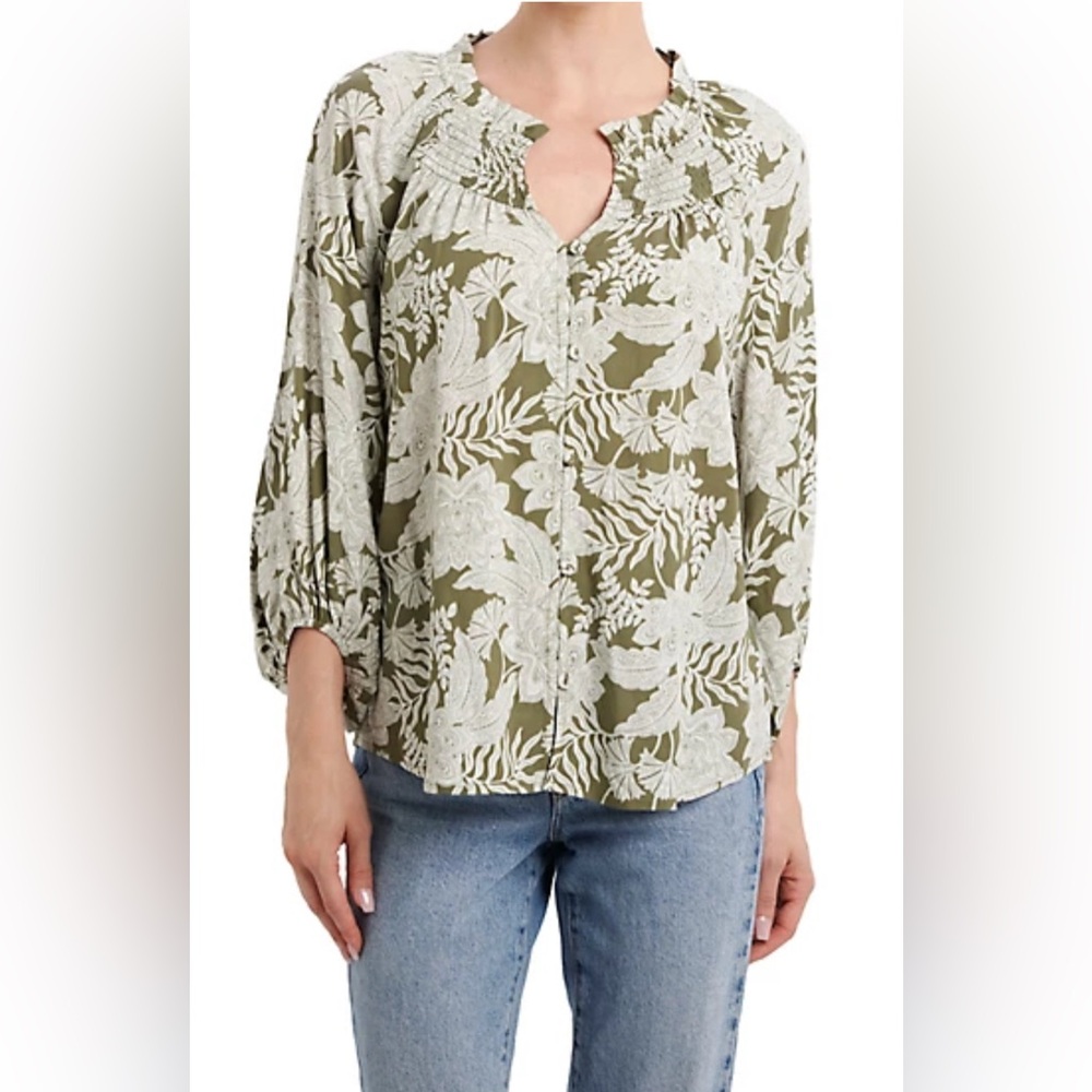 Vintage Threads Womens Blouse Top Floral L Romantic Floaty Feminine Hawaiian